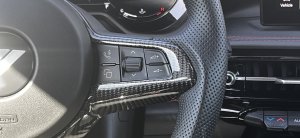 Dodge Hornet Custom Steering Wheel - Carbon Fiber - Flat Top/ Flat Bottom - w/ 2 Red Center Stripes - Perforated Leather