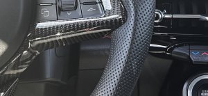 Dodge Hornet Custom Steering Wheel - Carbon Fiber - Flat Top/ Flat Bottom - w/ 2 Red Center Stripes - Perforated Leather