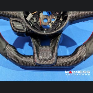 Dodge Hornet Custom Steering Wheel - Carbon Fiber - Flat Top/ Flat Bottom - w/ 2 Red Center Stripes - Perforated Leather