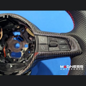 Dodge Hornet Custom Steering Wheel - Carbon Fiber - Flat Top/ Flat Bottom - w/ 2 Red Center Stripes - Perforated Leather