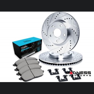 Dodge Hornet Brake Kit - Rear - R1 Concepts - Ceramic Brake Pads - eLINE Drilled + Slotted Rotors