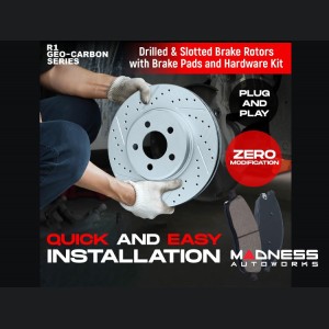 Dodge Hornet Brake Kit - Rear - R1 Concepts - Ceramic Brake Pads - eLINE Drilled + Slotted Rotors