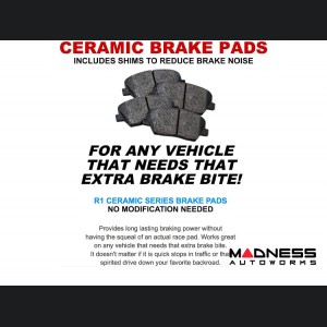 Dodge Hornet Brake Kit - Rear - R1 Concepts - Optimum OEp Brake Pads - eLINE Black Drilled + Slotted Rotors