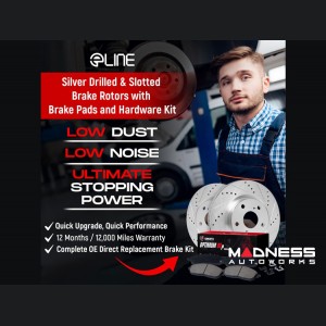 Dodge Hornet Brake Kit - Rear - R1 Concepts - Ceramic Brake Pads - eLINE Drilled + Slotted Rotors